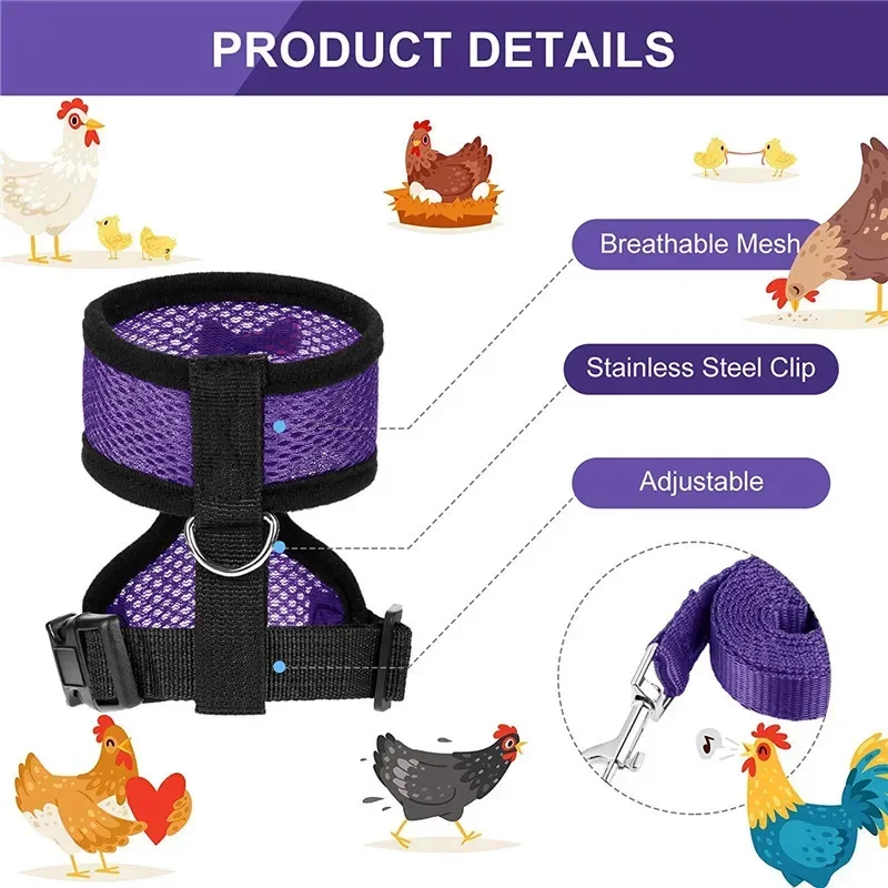 Fashion Chicken Duck Vest Breathable Hen Belt Bow Comfortable Leads Pet Harness Matching Collars Mesh  Poultry Supplies Leash