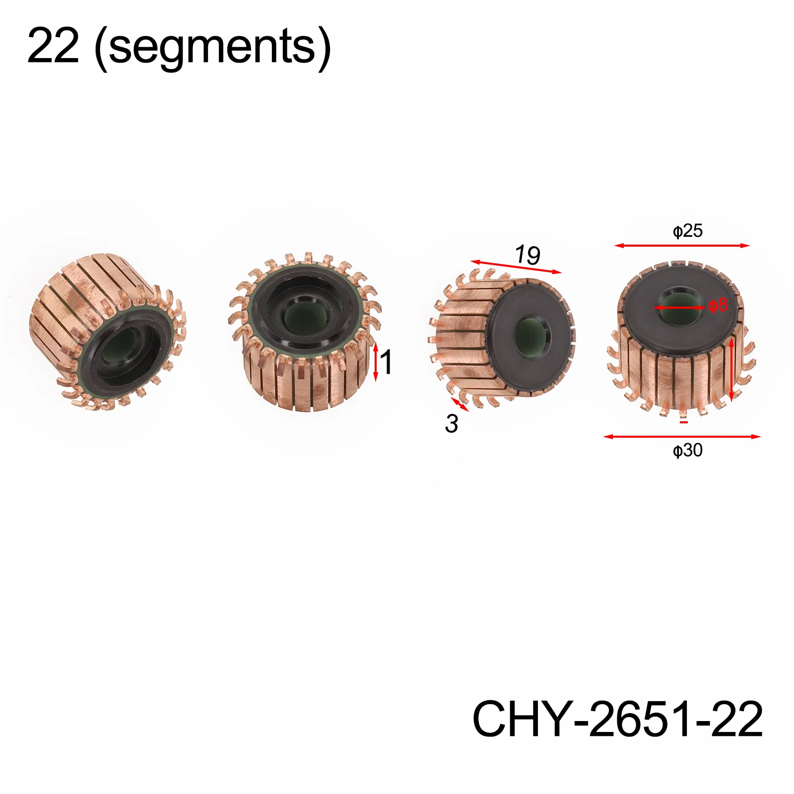 1pc CHY-2651-22 Commutator With 22 Gear Teeth Electrical Motor Commutator (25 X 8 X 18(19)mm) for Power Tools Accessories