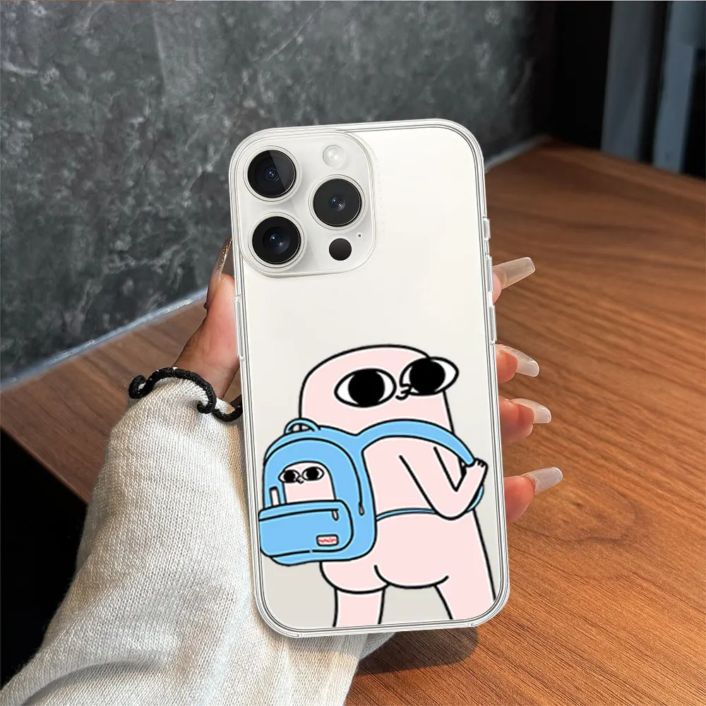 Cute Cartoon Ketnipz Big Eyes Phone Case for iPhone 11 12 13 14 15 16 Max Pro Plus Transparent Soft Shell