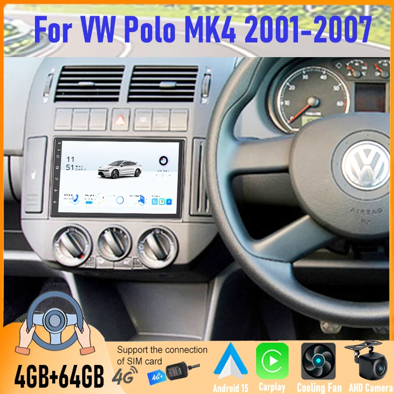 

7'' For VW Polo MK4 2001-2007 Android Car Stereo GPS Navi Head Unit Apple CarPlay Android Auto Bluetooth FM Camera Multimedia