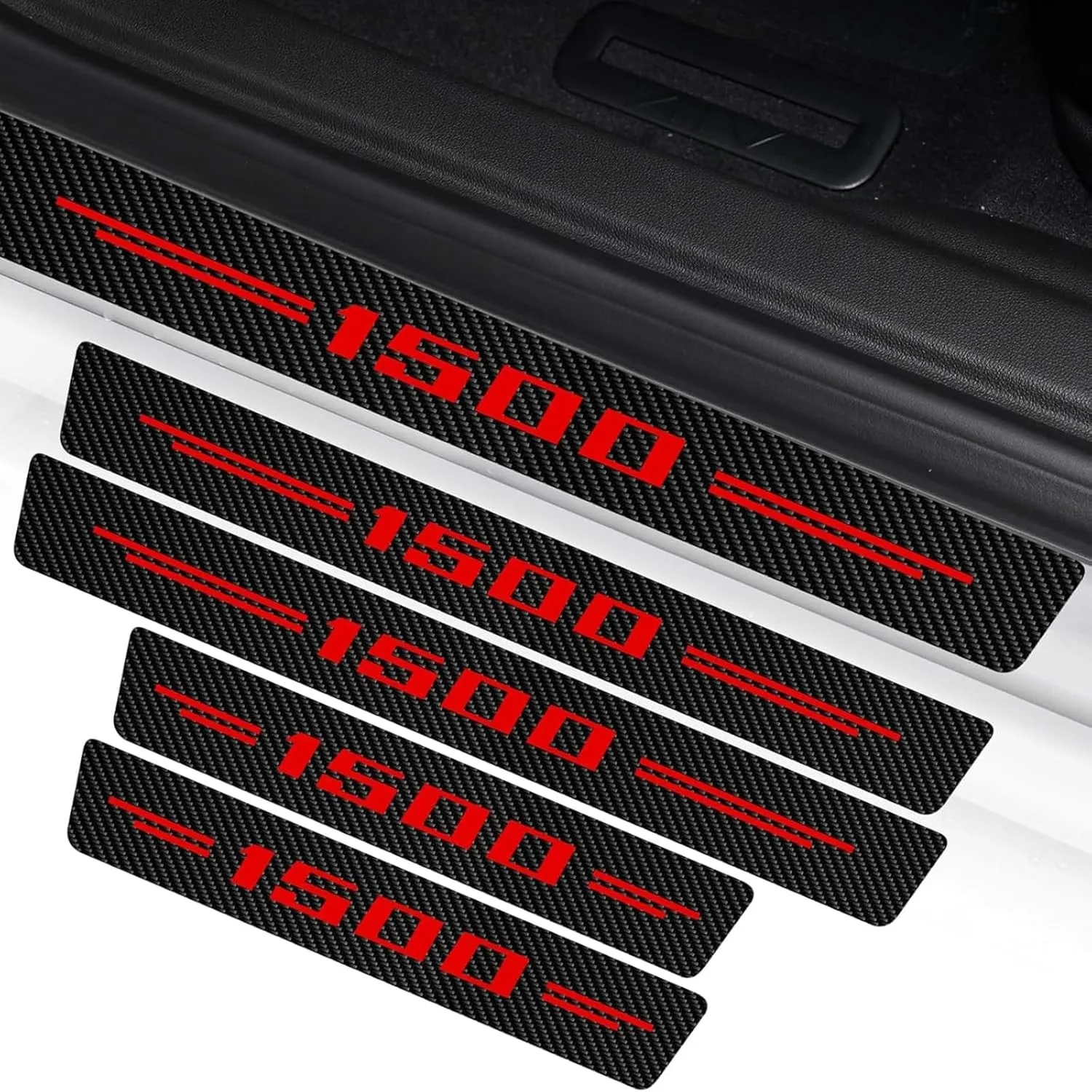 For GMC Sierra 1500 4pcs Red Carbon Fiber Door Sill Protector, Scratch Resistant Step Scuff Plate Trim Accessories