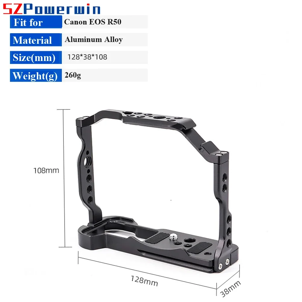 Powerwin For Canon EOS R50 Camera Cage with wooden Handle Kit Aluminum Alloy Multifunctional Arri Locating Screw