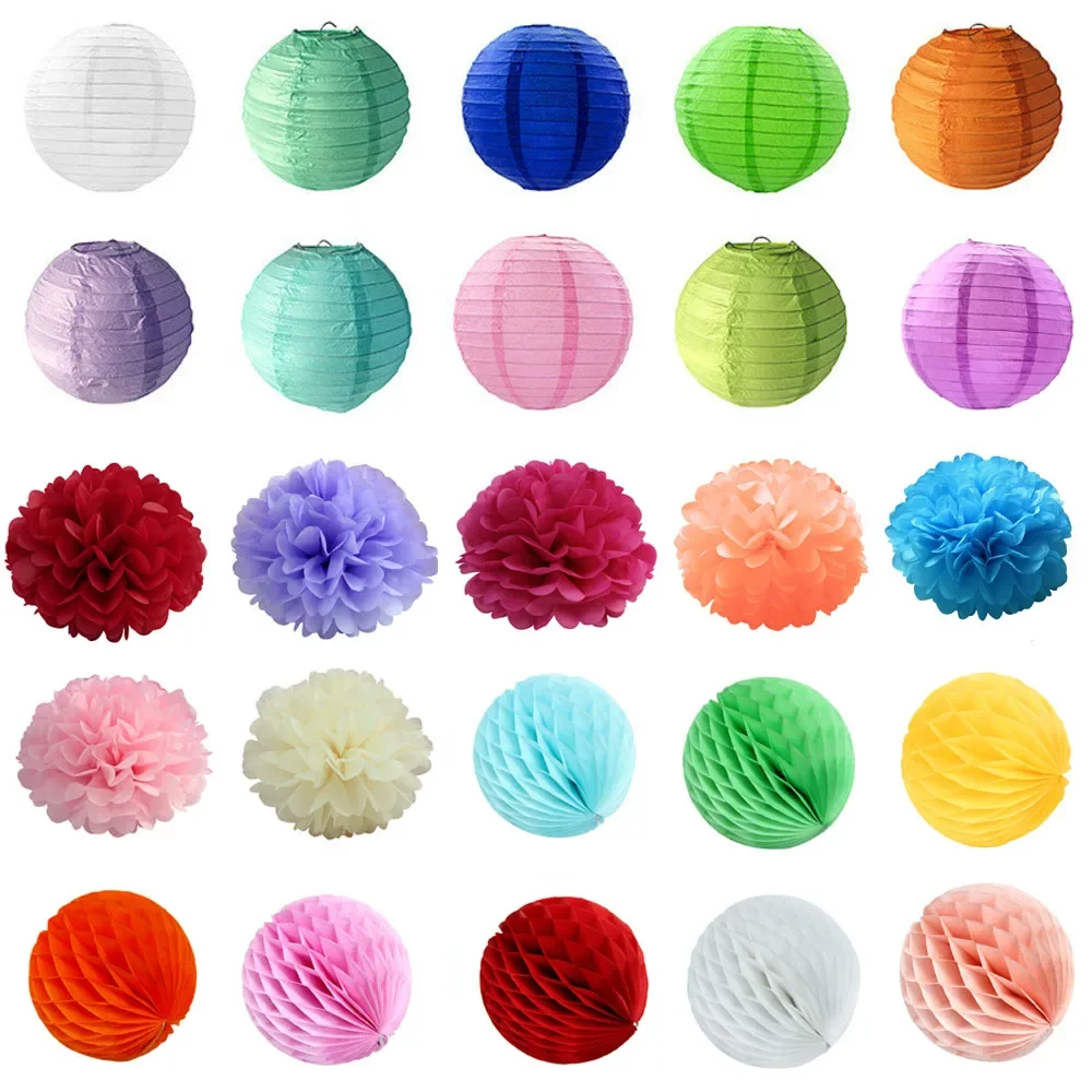 4/6/8/10/12/14/16 Inch Decorative Paper Pom poms Hanging Paper Lantern Honeycomb Balls Wedding Birthday Decor Baby Show Supplies