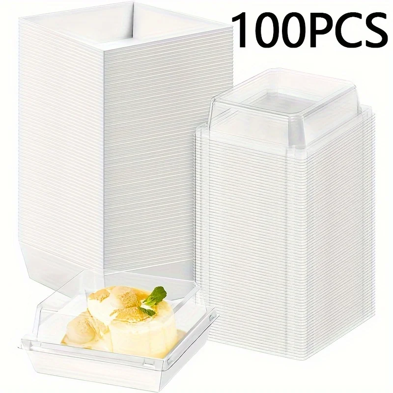 50/100PCS Cooked Food Box with Transparent Lid, Square White Bread Box, Cookie Box, Swiss Cake Roll Packaging Box