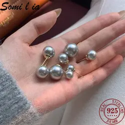 SOMILIA 925 Sterling Silver Freshwater Gray Pearl Stud Earrings Gray Ball Earrings For Women 18K Gold Jewelry  SML00241008C