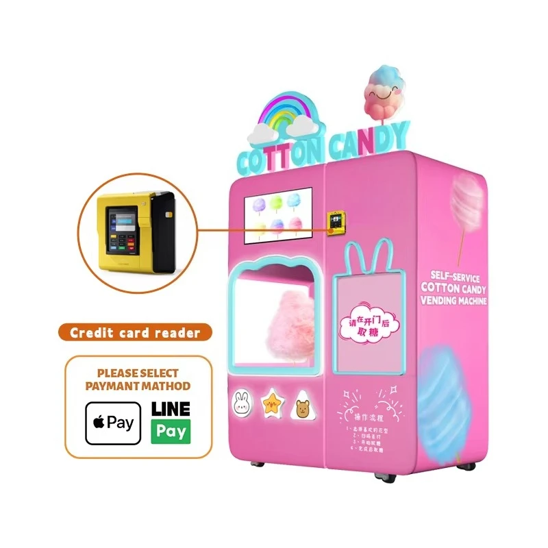 Máquina de Algodão Doce Totalmente Automática Personalizada, Comercial, Autoatendimento para Feiras de Rua, Festas de Aniversário e Casamentos