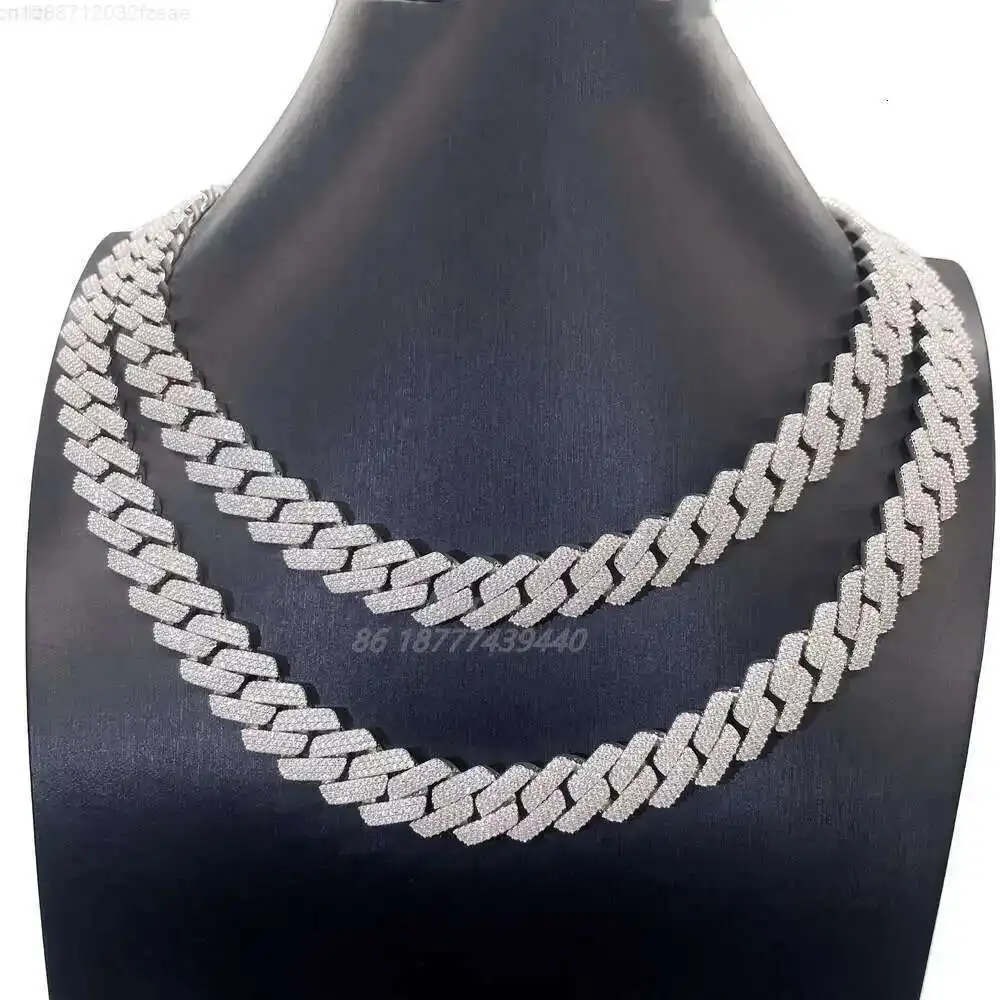 

S925 с Iced Out 3 ряда Vvs Муассанит Кубинский Муассанит Алмазная Цепочка Кубинское Звено Муассанит Ожерелье Кубинский