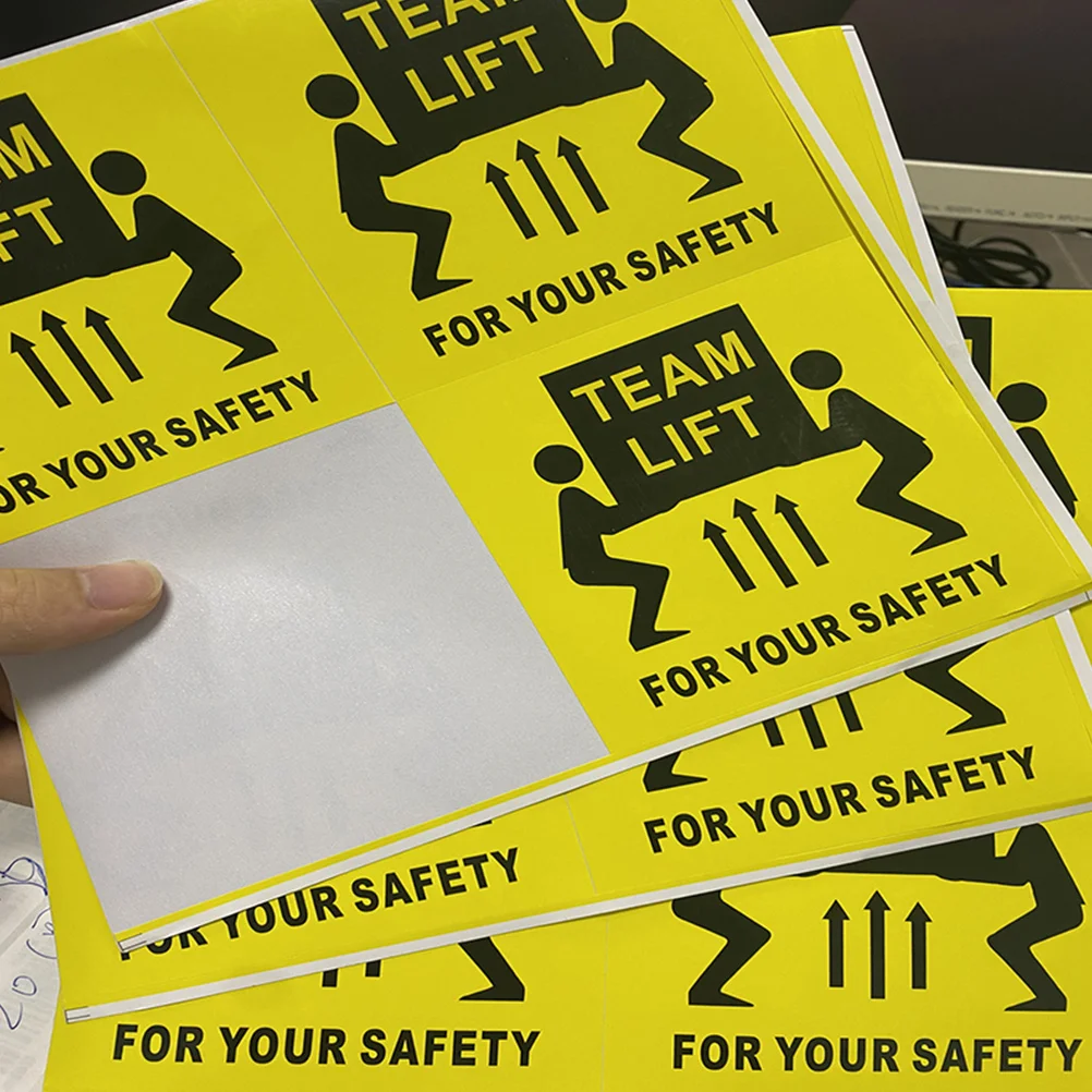 

200 Pcs Outer Box Mark Custom Stickers for Clear Round Heavy Warning Label Moving Lift Here Team Labels Yellow 10cm