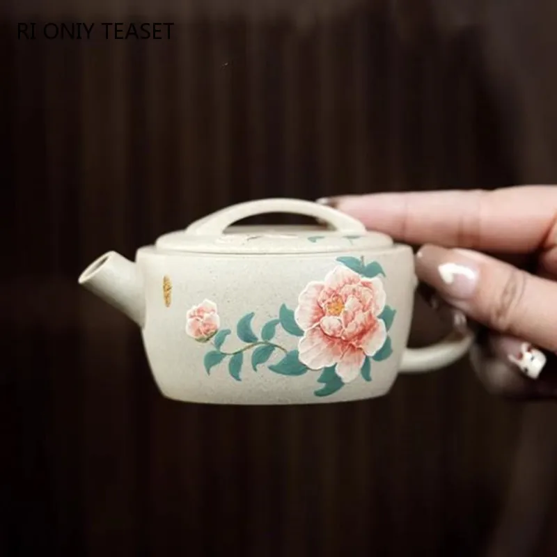 

Chinese Yixing Purple Clay Teapot Handmade Peony Flowers Tea Pot Household Raw Ore White Duan Mud Kettle Zisha Tea Set 160ml