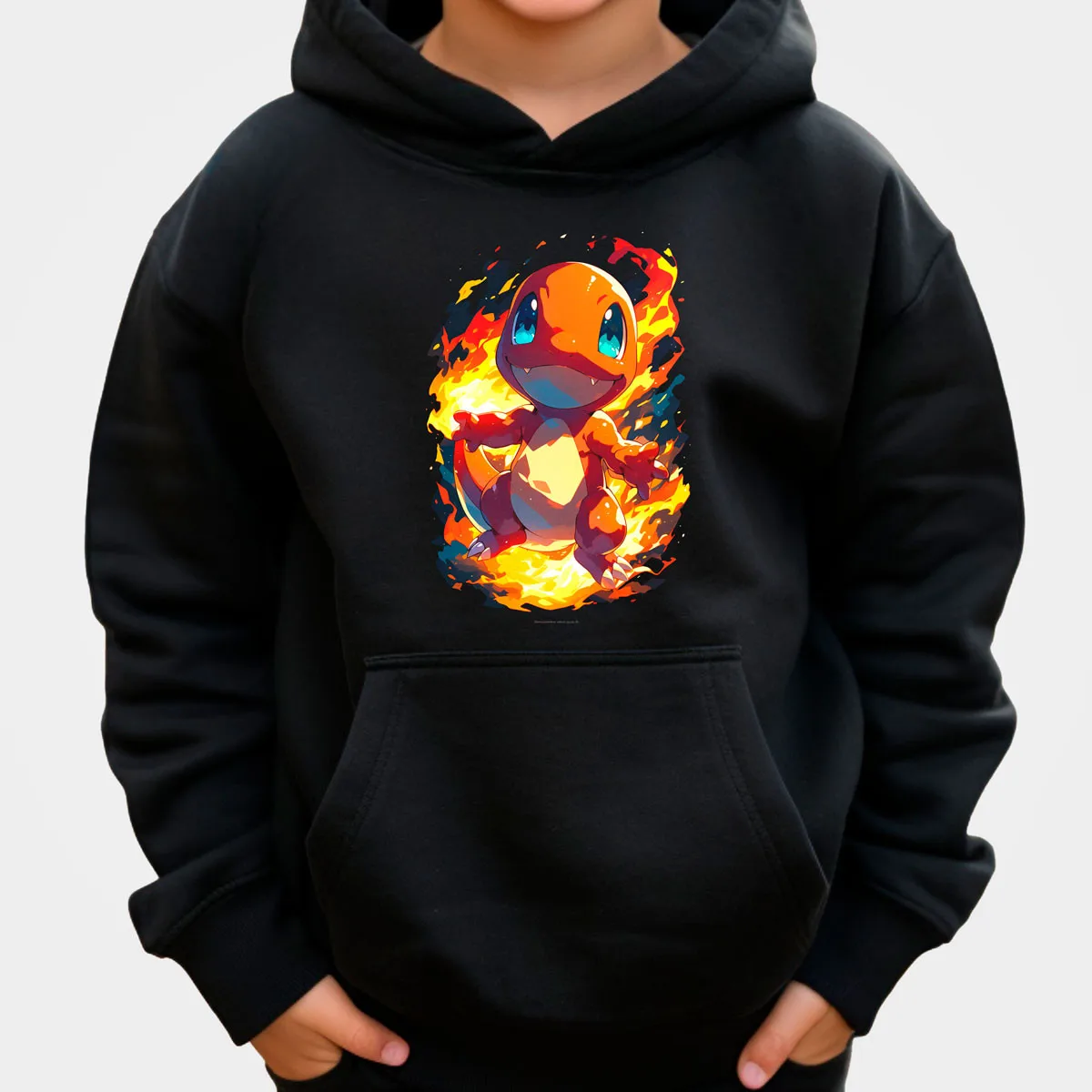 Pokémon Anime Gengar Moletom com capuz de algodão preto com chama azul roxa Aura Design de dentes afiados solto estilo casual ​