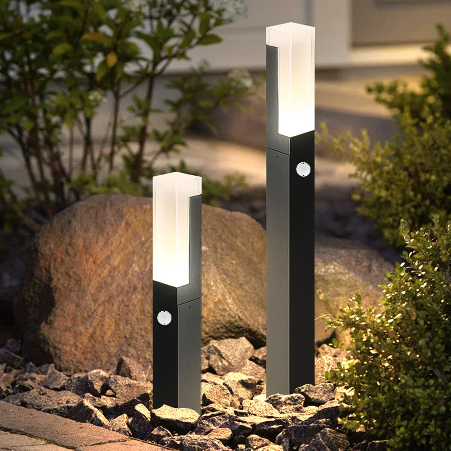 Lámpara LED de acrílico con Sensor de movimiento PIR para césped, luz de camino de paisaje de jardín al aire libre, impermeable IP65, luces de pilar de calle de jardín