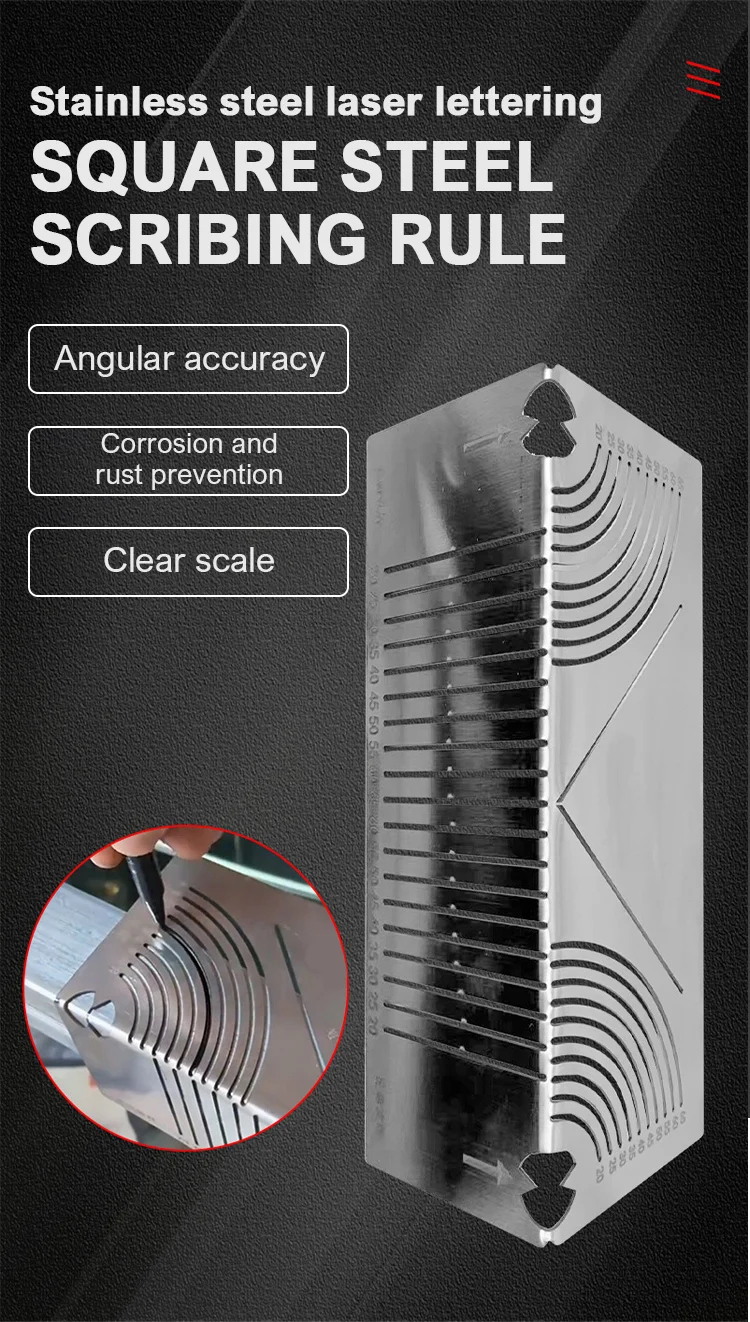 20-100 Square Tube Rounded Corner Drawing Ruler Two-way 45 Degree And 90 Degree Marking Measure Multifunctional Drawing Tool