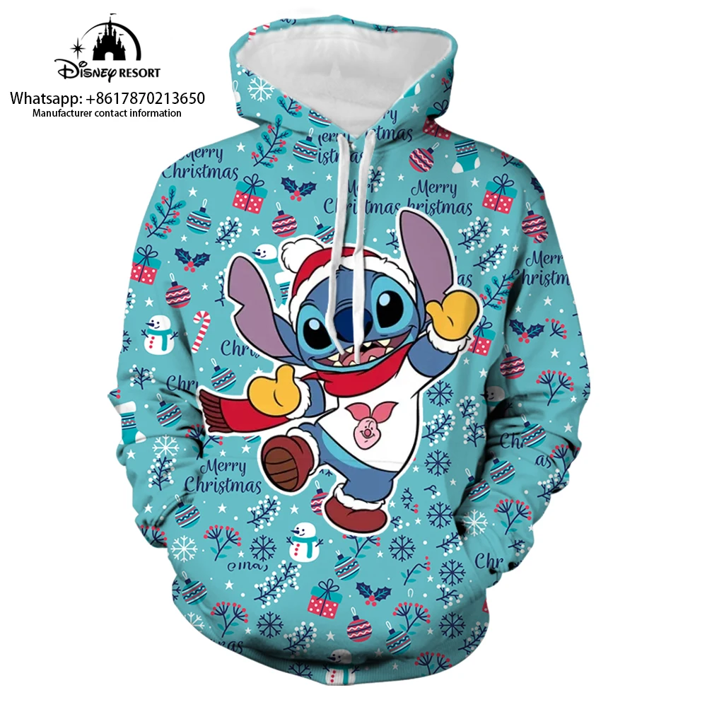 Stitch Cartoon 2022 New Christmas Collection Hoodie Women\'s Streetwear Fall Long Sleeve Disney Branded Casual Sweatshirt Y2K