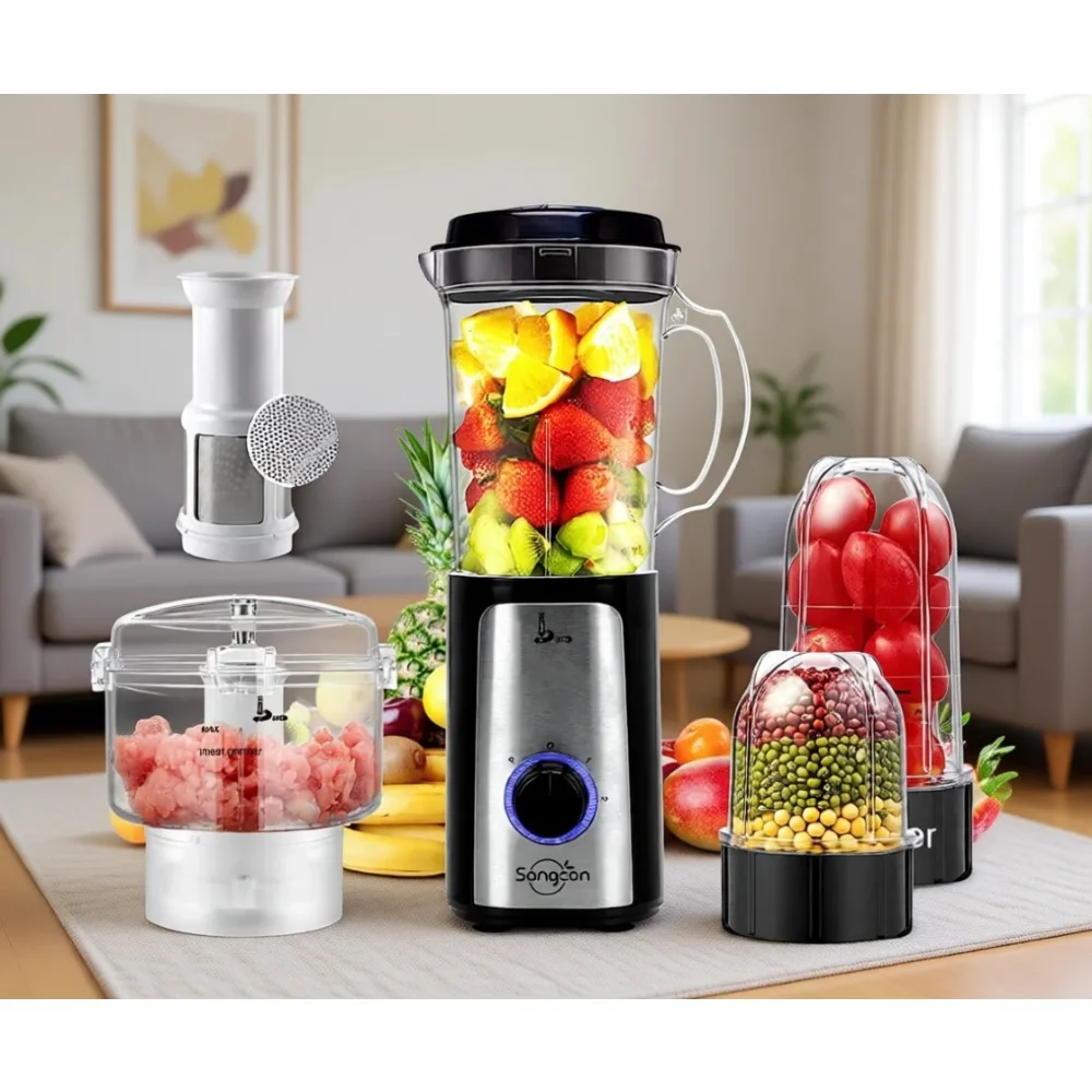

5 in 1 Compact Blender Food Processor 350W High Speed 2 Speed Pulse for Smoothies Shakes Meat Veg
