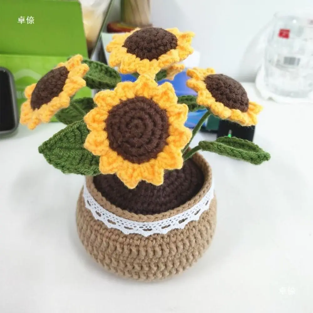 Handmade Tulip Potted Flower Bundle Decoration DIY Crochet Material Bag Self Made Decoration