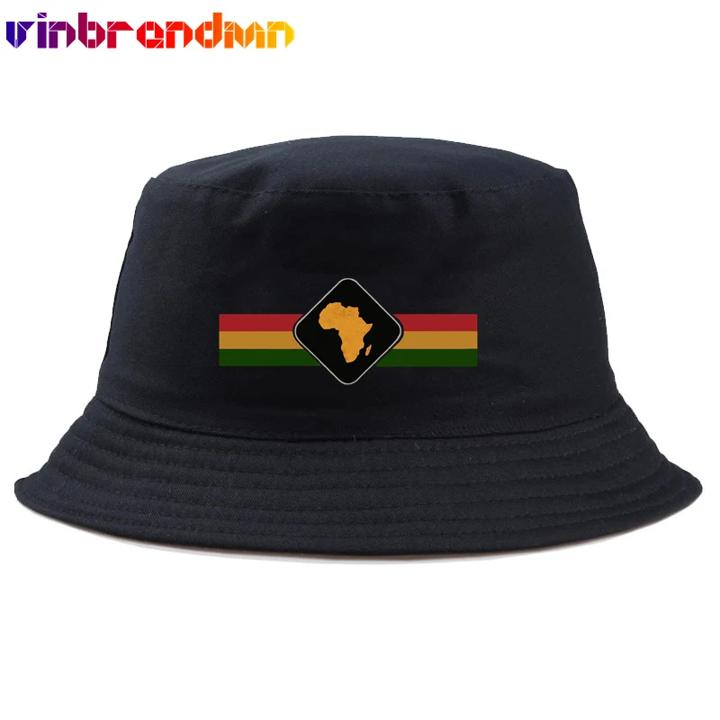 2022 New AFRICA Power Rasta Reggae Panama Bucket Hat Cotton Flat Sun Visor Africa Rasta Map Fishing Fisherman Hat