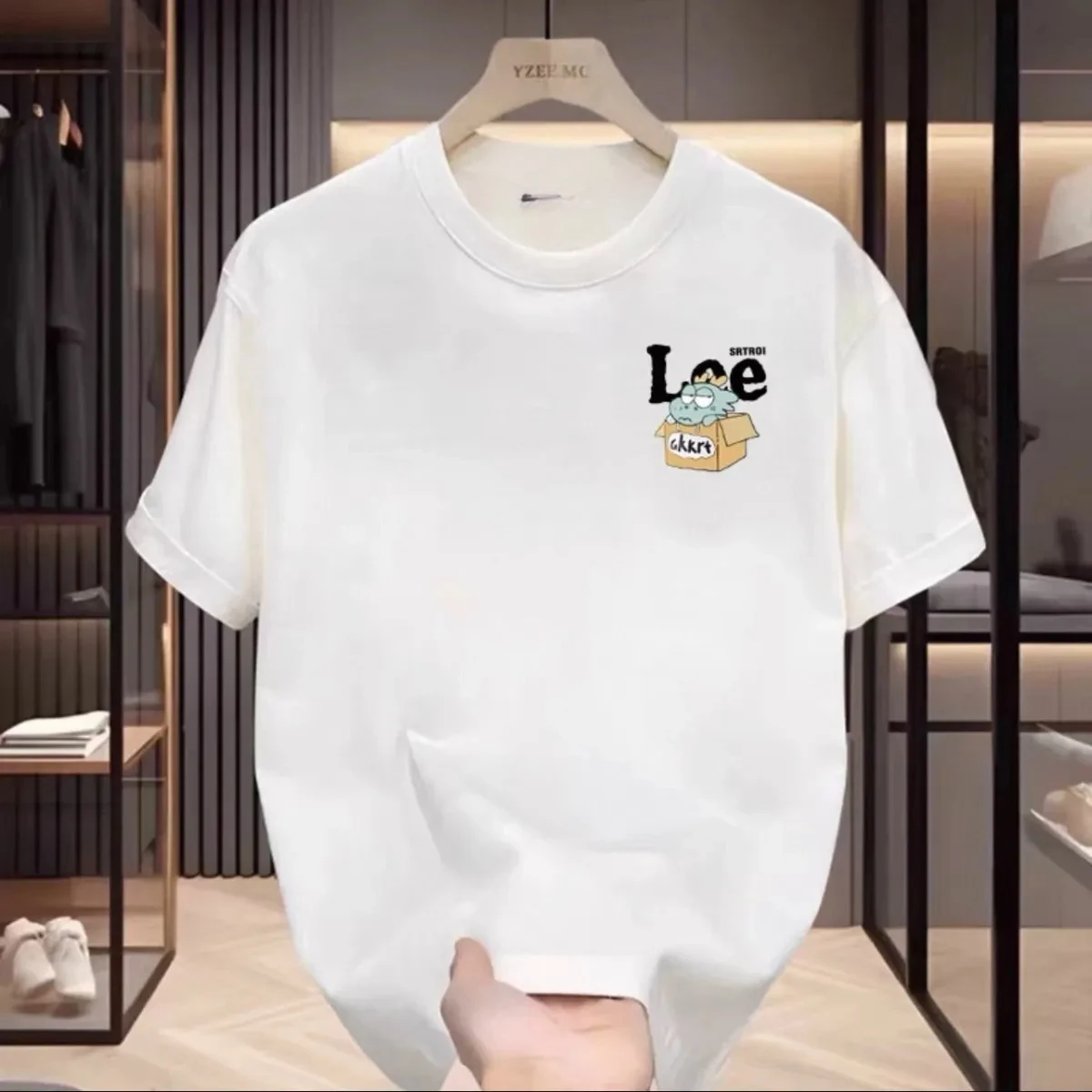 

LEusole Trendy Fashion Cotton Printed Short-sleeved T-shirt Men's and Women's Same High-end Trendy Top Men's