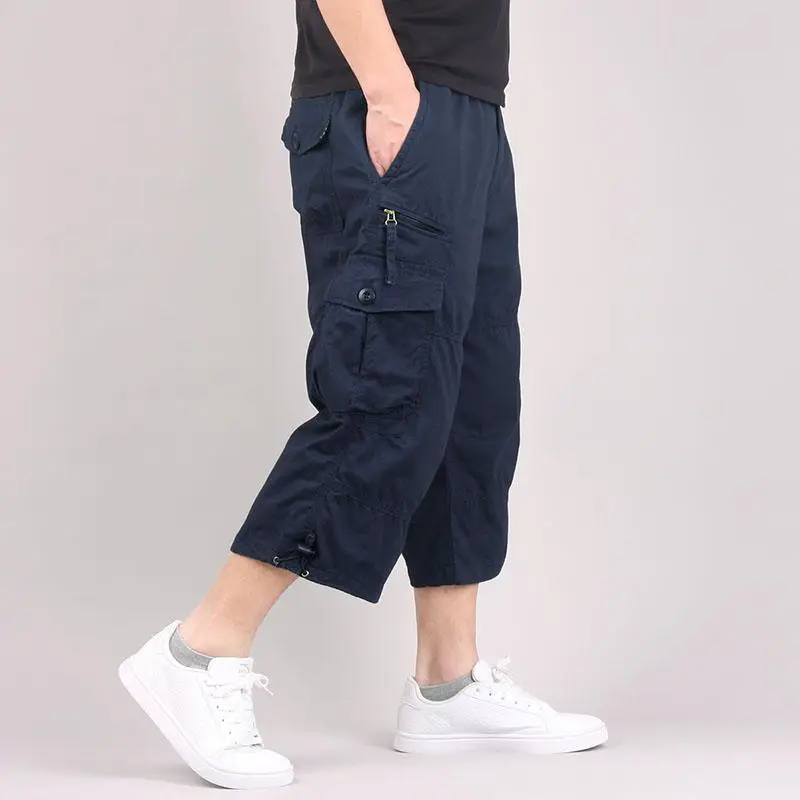 Men\'s Cargo Shorts Summer Loose Casual Pants Elastic Waist Large Size Outdoor Jogging Sweatpants Trend Multi Pockets