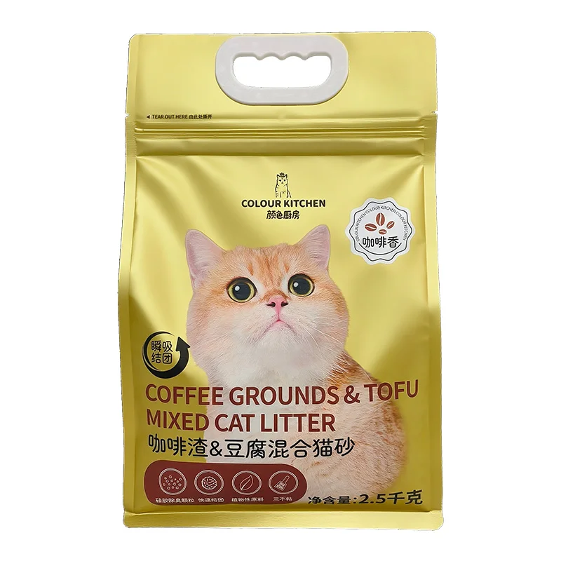 Arena para gatos de bentonita de tofu de color para cocina, mezclada con posos de café