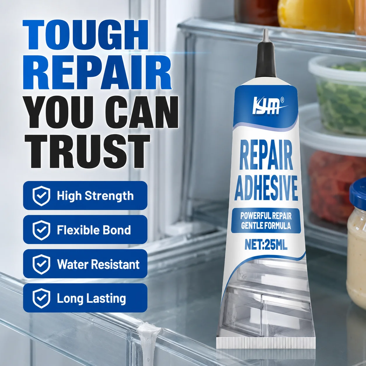 Refrigerator Seal & Drawer Repair Glue, Transparent Superglue for Plastic & Glass, Low-Temp Anti-freeze, Waterproof Fast Dry
