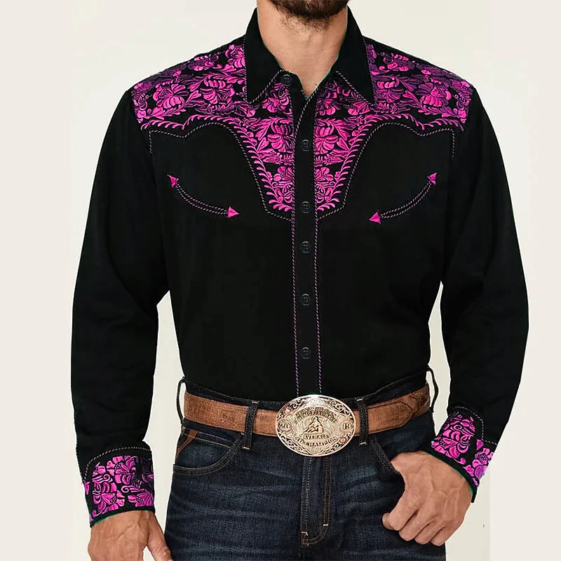 2024 New Trendy Luxury Social Men\'s Shirts Lapel Button Down Shirts Casual Western Style Printed Tops Men\'s Prom Cardigan