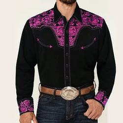 2024 New Trendy Luxury Social Men's Shirts Lapel Button Down Shirts Casual Western Style Printed Tops Men's Prom Cardigan