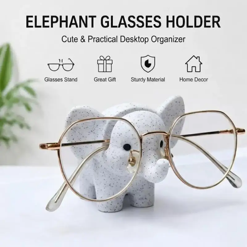 1Pcs 3D Printed Marble Texture Elephant Glasses Stand Cute Animal Glasses Holder Home Office Desktop Storage Ornament