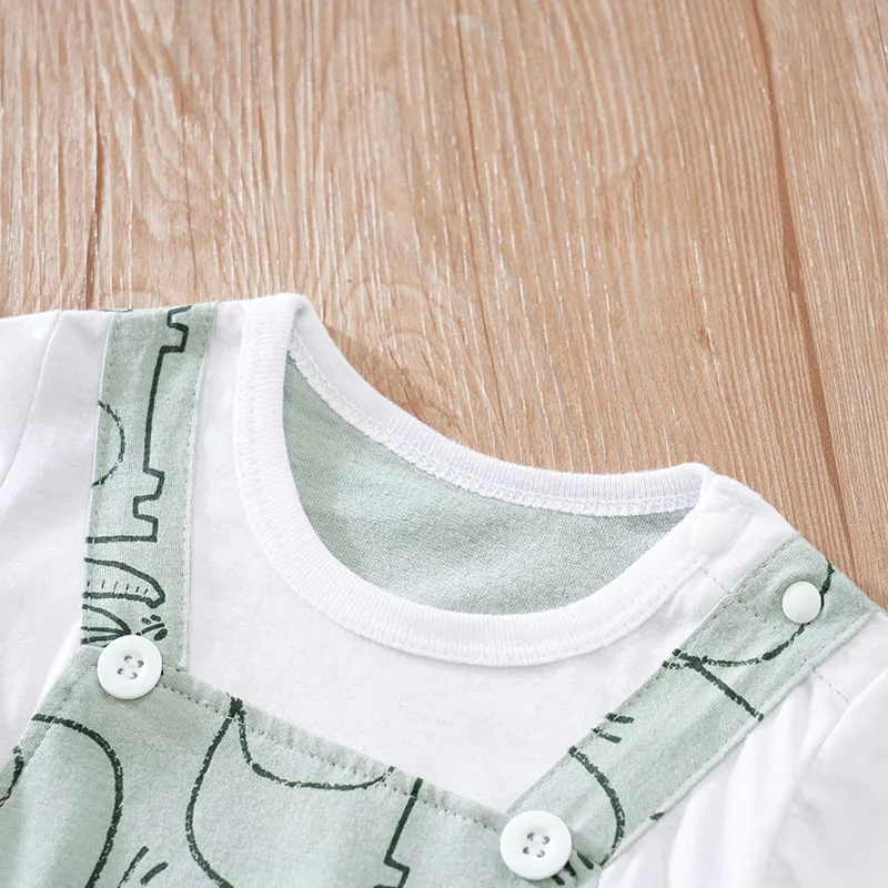 Summer Newborn Boys And Girls Cute Cartoon Strap Elephant Print Cotton Comfortable Short Sleeve Bodysuit