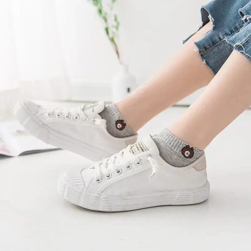 10 Pairs Women Low Tube Socks Set Cute Bear Pattern Fashion Breathable For Female Casual Style Comfortable Socks