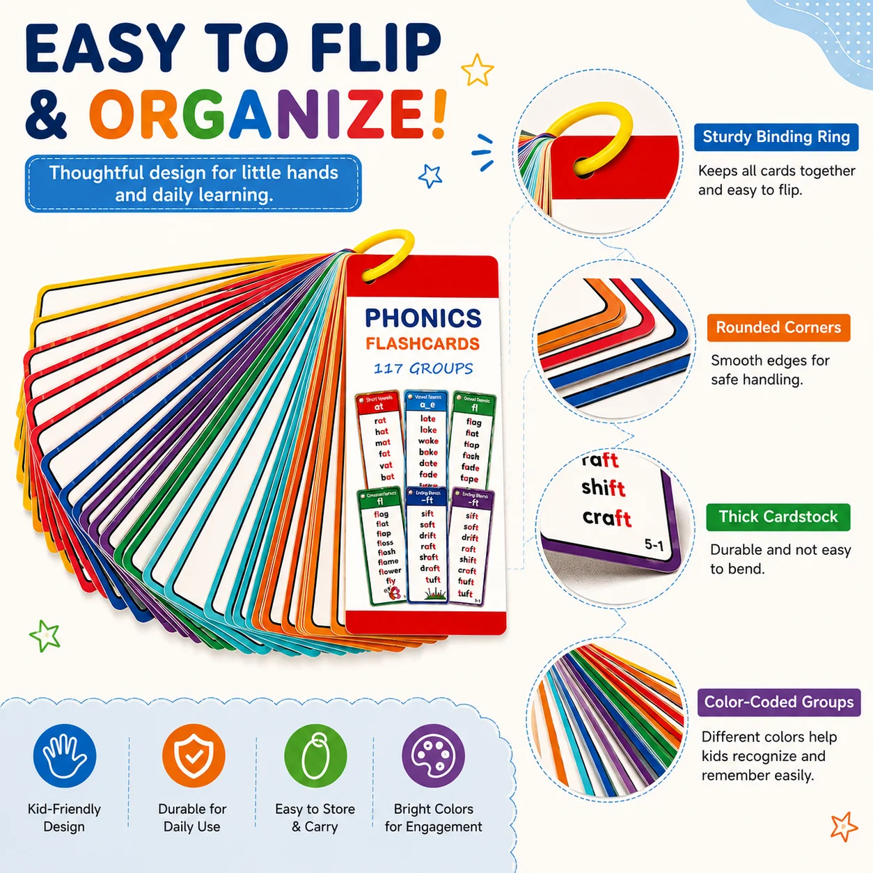 60 Pcs Per Set Phonics Sound Learning Flash Cards, Fun Discovery Style With Rhyming Words, For Sound Recognition, Reading