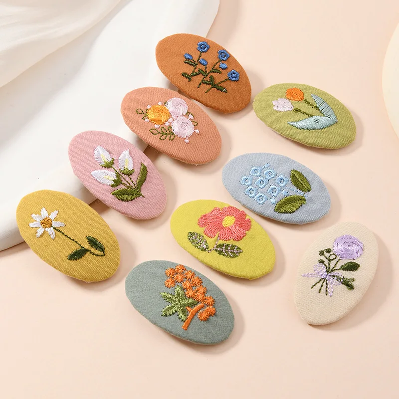 

Новая идиллическая милая и универсальная заколка для волос для девочек, детские аксессуары для волос, заколка для челки, заколка-зажим, тканевая вышивка, заколка-хлопушка