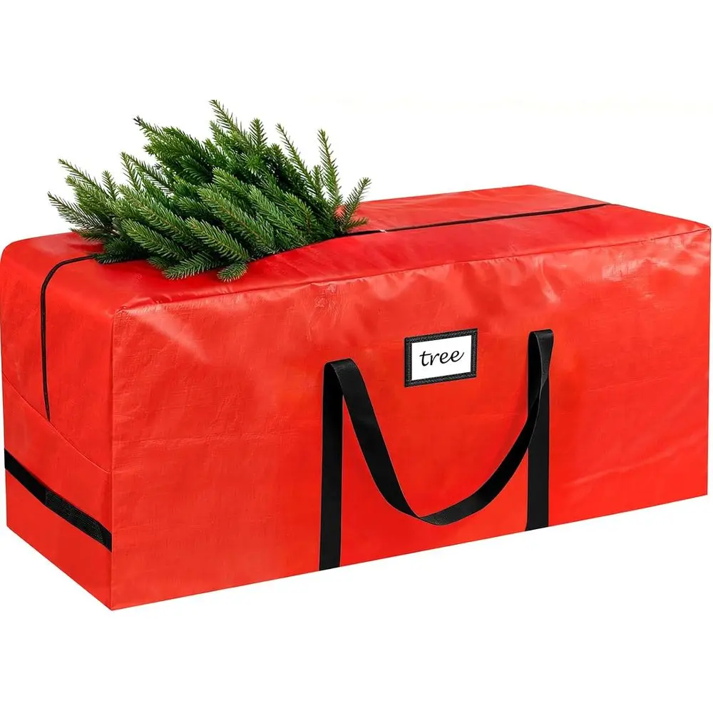 Durable Artificial Christmas Tree Storage Bag - Waterproof, Zippered, with Handles, Dust and Moisture Protection - Red
