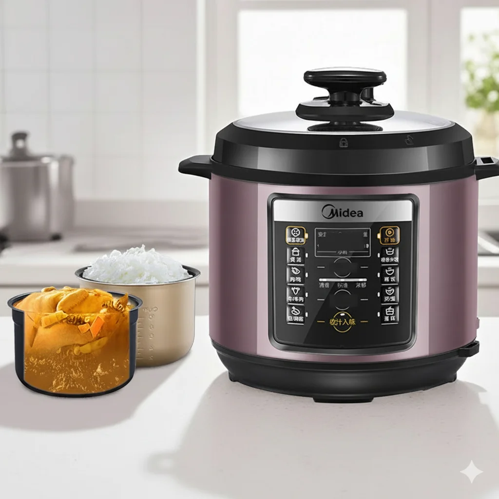 Olla a presión eléctrica de gran capacidad de 5 litros: cocinero inteligente completamente automático con ollas interiores duales para una preparación eficiente de comidas