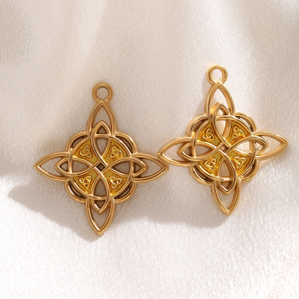 1-3PCS 금도금 켈틱 매듭 참 블랙 스톤 빈티지 기하학 펜던트 DIY 목걸이 귀걸이 쥬얼리 제작 도매