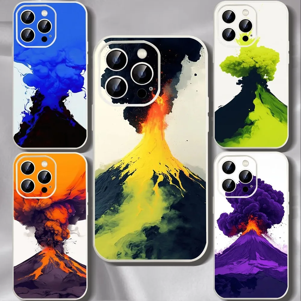 Volcanic Eruption Phone Case For Iphone 11 13 14 15 16 Pro Max X Xr Xs Max Se2020 12mini White Cover Case