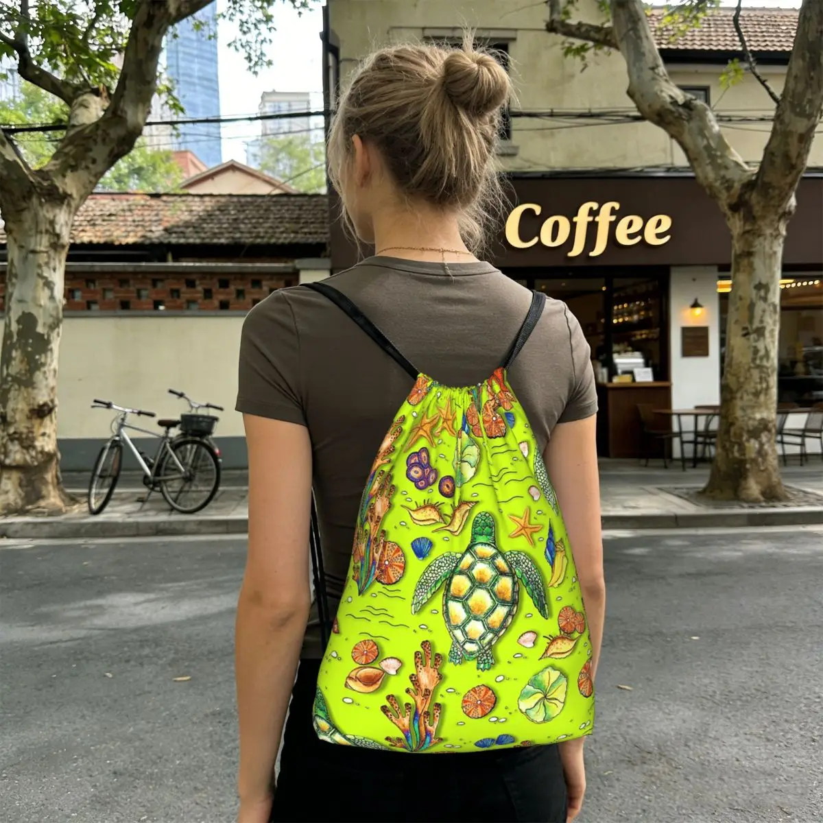 

Tropical Flowers Turtles Starfish And Bows Backpacks Fashion Drawstring Bags Sports Bag Book Bags for Travel Students