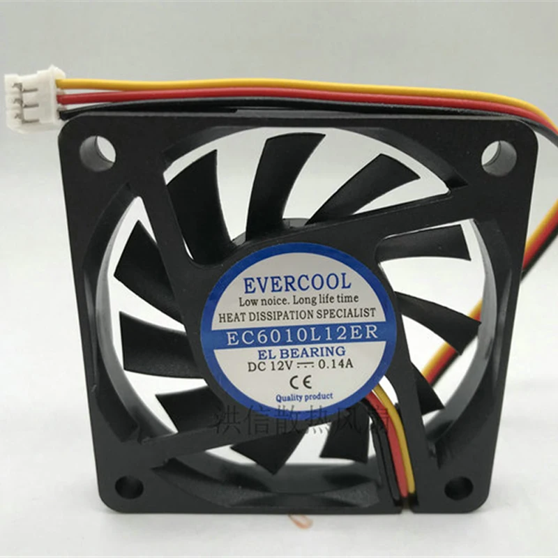 

1 шт. для EVERCOOL EC6010L12ER DC12V 0,14A 60x60x10 мм 3-проводной бесшумный охлаждающий вентилятор