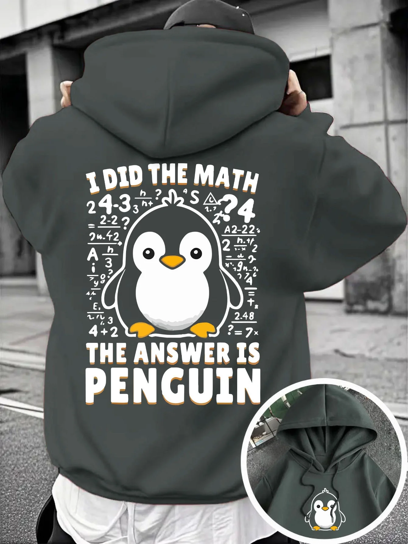 Herren Pullover Hoodie Oversized Loose Fit Lustiges Math-Meme Pinguin Cartoon Grafik Streetwear Langarm Fleece Sweatshirt Herbst – Detail 3