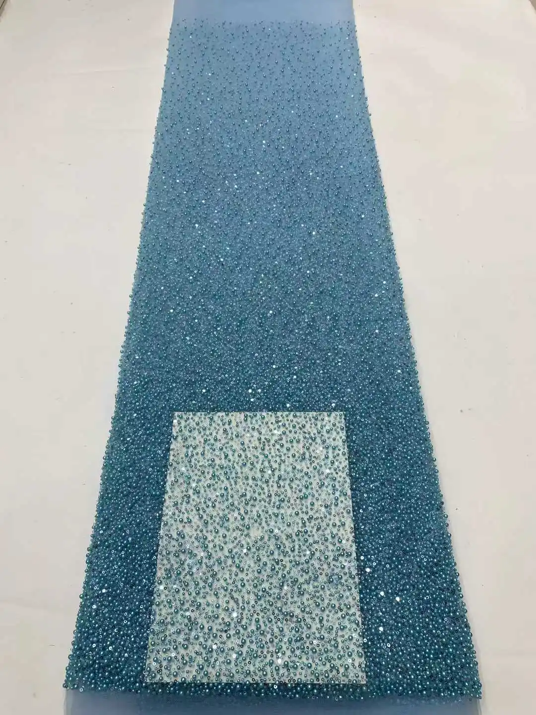 الجملة الأفريقي أقمشة الدانتيل 2025 جودة عالية رائجة البيع حبات اللؤلؤ الفرنسية شبكة نسيج الدانتيل الخياطة الأقمشة للنساء الطرف