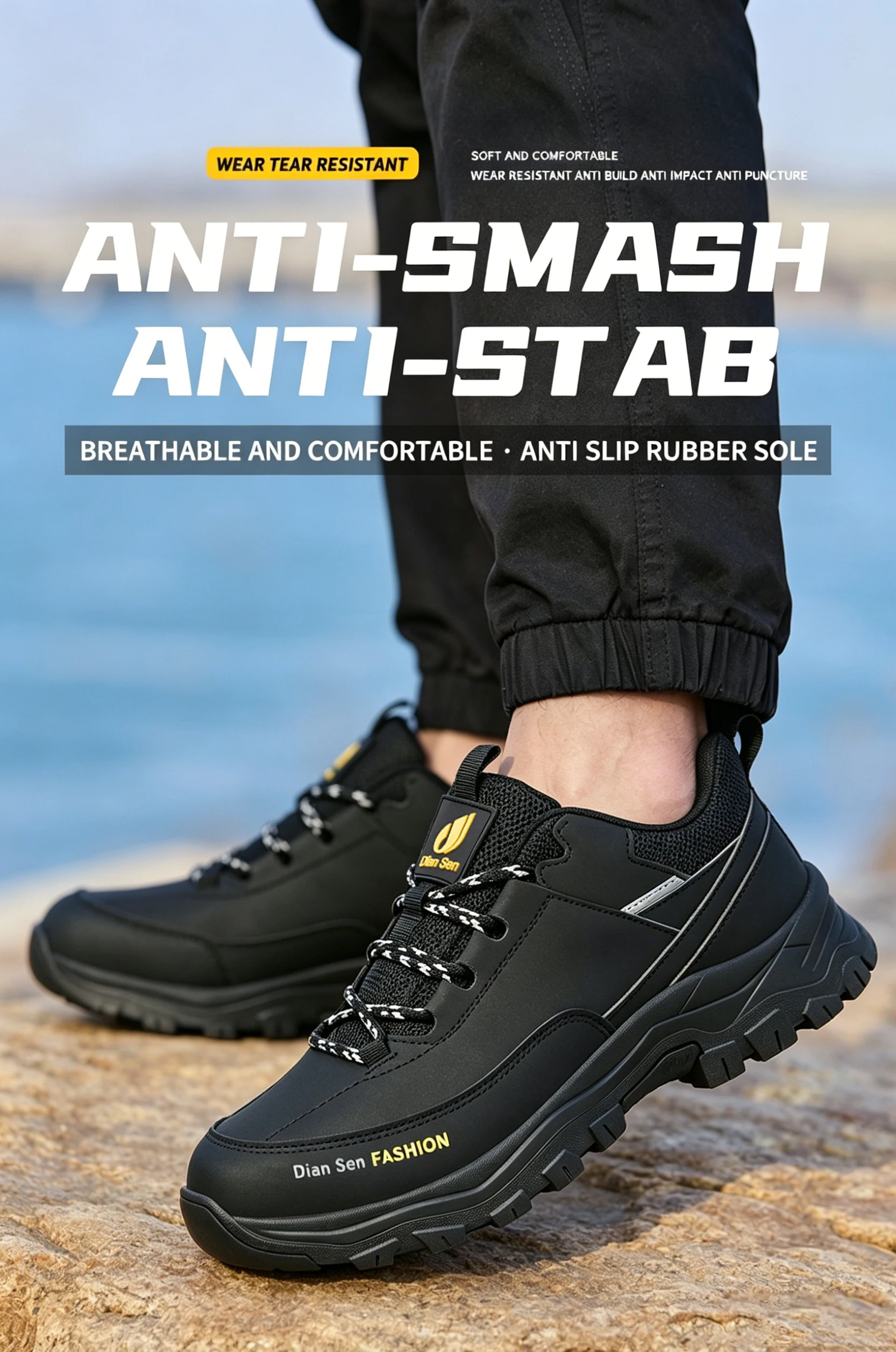 Herren-Sicherheitsschuhe mit Stahlkappe, Arbeitssneaker, Winterschuhe, durchstichsichere Herrenstiefel, wasserabweisend, stoßdämpfend, für den industriellen Einsatz. – Detail 12