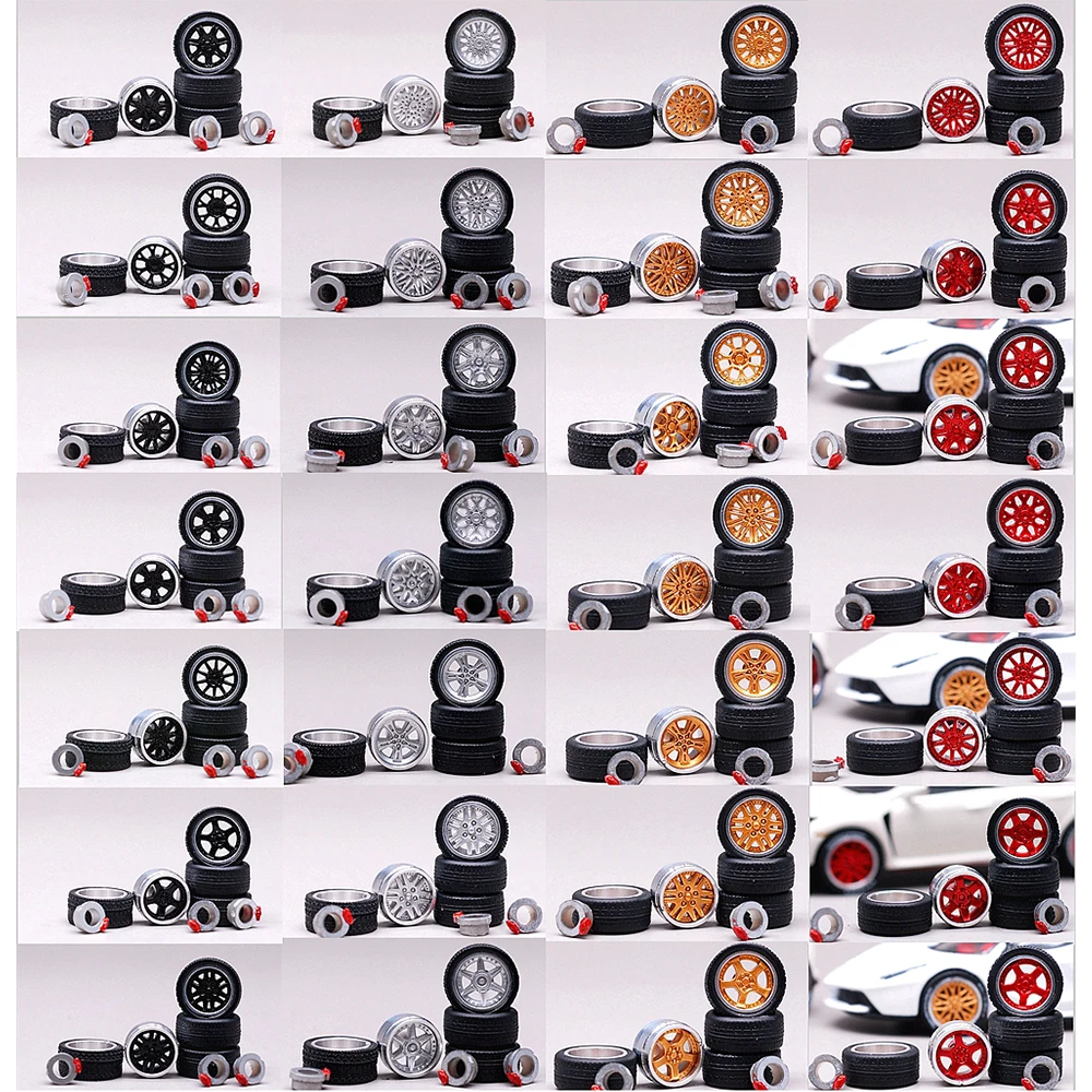 

Модель 1:64, металлические колеса из сплава, резиновые шины, дизайнерские диски, Замена модифицированных деталей, стиль JDM для модели автомобиля, набор из 4 шт.