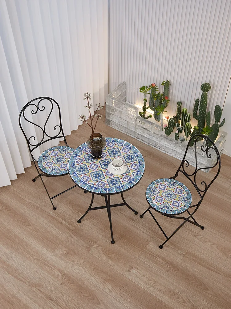 MJY Balcony Outdoor One Table Two Chairs Three-piece Combination Rooftop Outdoor Tea Table Chair