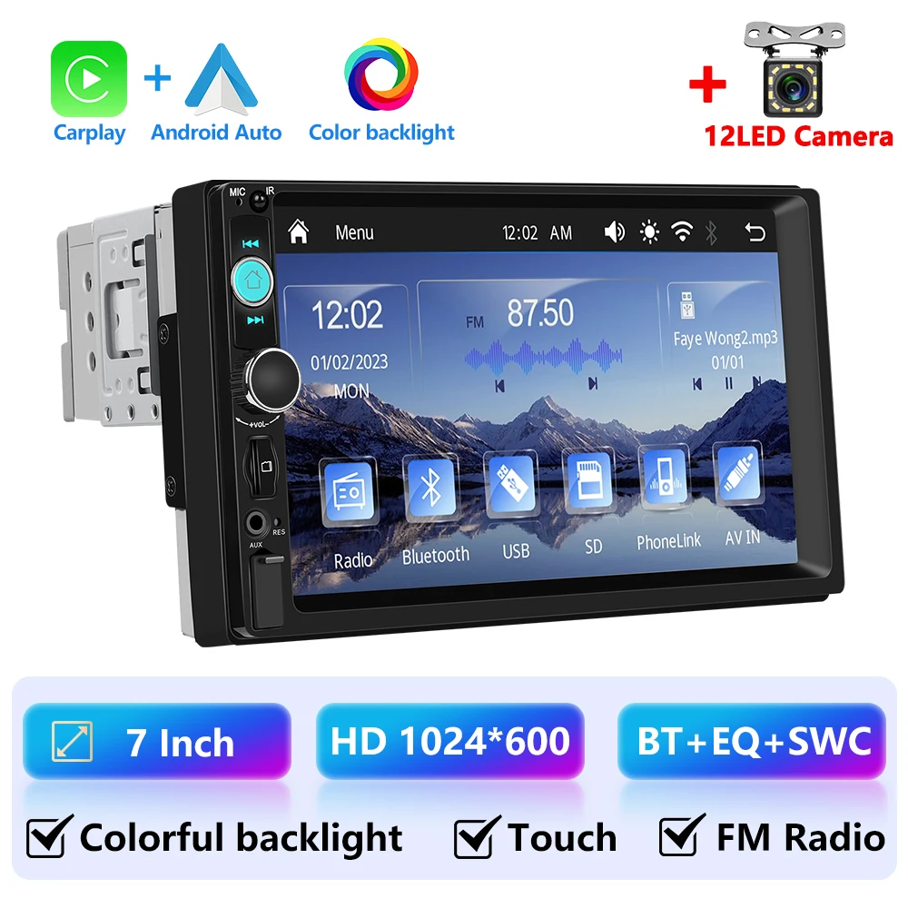 LeeKooLuu 7 "Autoradio 1 Din Draadloze Carplay Android Auto MP5 Multimedia Speler Ondersteuning FM AUX Ingang Bluetooth MirrorLink