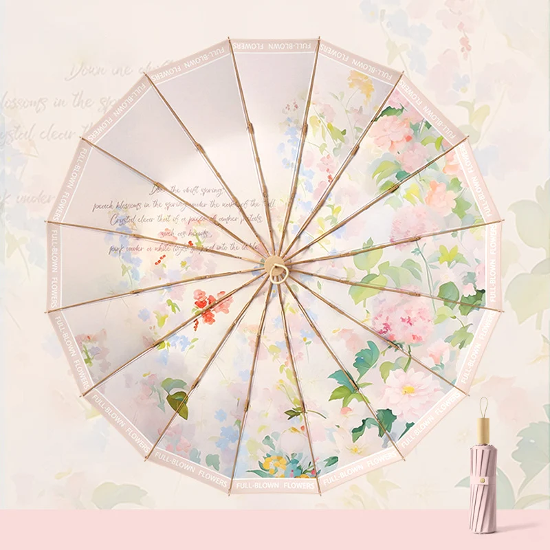 Retro Chinese Style 16 Ribs Hand Open Sun and Rain UV Umbrella Women Flower Shade Umbrellas Guarda Chuva Luxury Parasol Designer