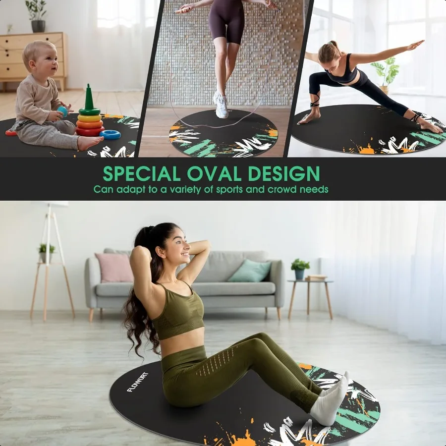 치테 점프 로프 매트 대형 고무 운동 매트 실내외 충격 흡수 매트 미끄럼 방지 타원형 디자인 바닥 및 로프 보호용