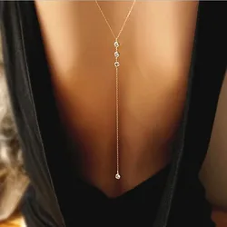 Hot Sale Sexy Women's Crystal Back Chain Necklace Bikini Beach Crossover Back Jewelry Wedding Back Dress Accessories Wholesale