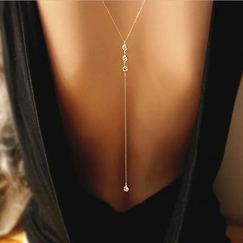 Hot Sale Sexy Women's Crystal Back Chain Necklace Bikini Beach Crossover Back Jewelry Wedding Back Dress Accessories Wholesale