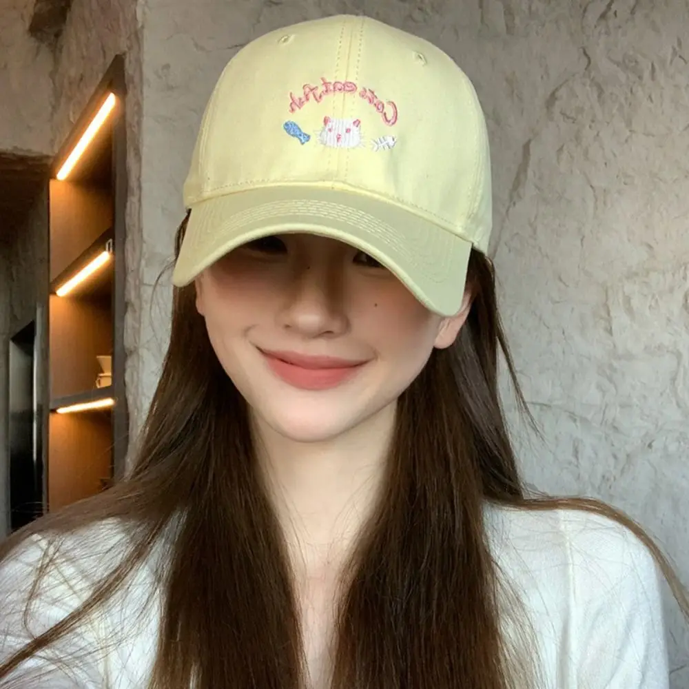

Leisure Embroidery Cat Cartoon Baseball Cap Casual Sunscreen Sunshade Hat Cotton Y2K Peaked Cap Spring and Summer