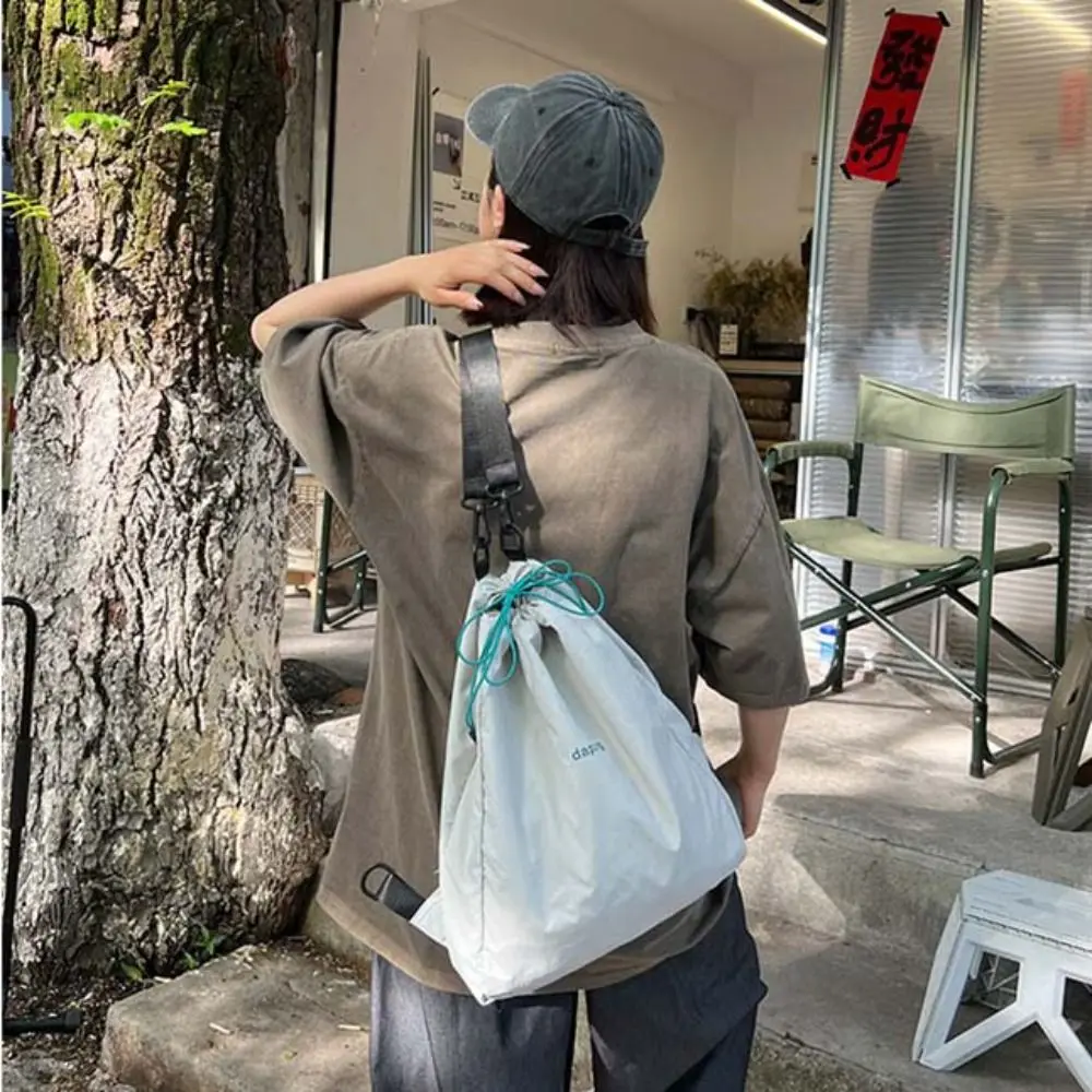 Korean Style Drawstring Backpacks Niche Design Large Capacity Sport Nylon Bag Tote Bag Solid Color Shoulder Bag Office Worker