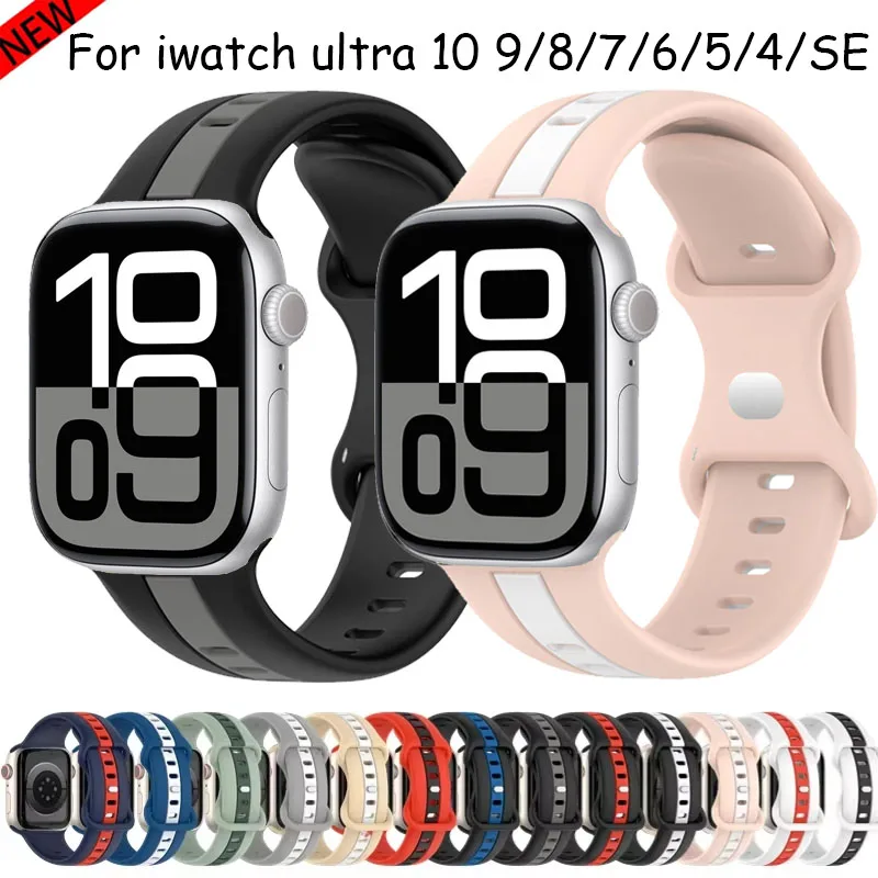 soft silicone strap For Apple watch Ultra 49mm 10 42mm 46mm 9 8 7 45mm 41mm rubber wristband For iwatch 6 5 4 SE 44mm 40mm Belt